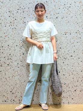 「OPAQUE.CLIP（オペークドットクリップ）のアイテム（Tシャツ/カットソー）」を使った、さくらさん（レディース・161cm）の春コーディネート