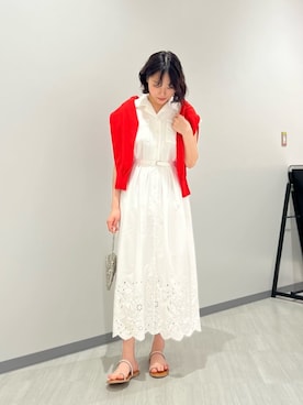 「NATURAL BEAUTY BASIC（ナチュラルビューティーベーシック）の【PS/低身長サイズ】スカラレースシャツワンピース（One piece dress、ホワイト系）」を使った、NBB STAFFさん（レディース・152cm）の春コーディネート