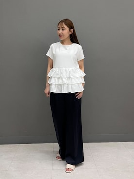 「NATURAL BEAUTY BASIC（ナチュラルビューティーベーシック）の【Oggi.jp掲載】【Oggi5月号掲載】◇ワイドカバードサンダル（サンダル、ホワイト系）」を使った、NBB STAFFさん（レディース・160cm）の夏コーディネート