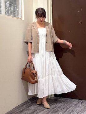「mysty woman（ミスティウーマン）のアイテム（ボストンバッグ）」を使った、ひなさん（レディース・158cm）の夏コーディネート