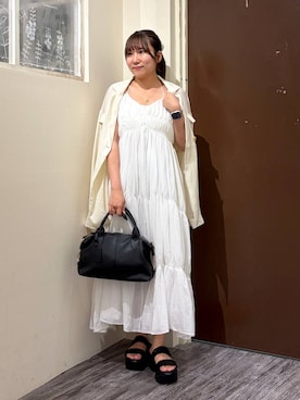「mysty woman（ミスティウーマン）のミドルボストンBAG　495424（ボストンバッグ、ブラック系）」を使った、ひなさん（レディース）の夏コーディネート