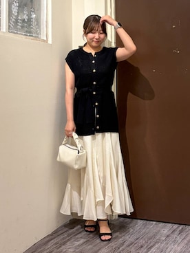 「mysty woman（ミスティウーマン）のリュクスラインヒールサンダル 664981（サンダル、ブラック系）」を使った、ひなさん（レディース）の夏コーディネート