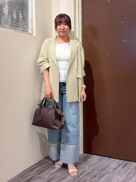 「mysty woman（ミスティウーマン）のミドルボストンBAG　495424（ボストンバッグ、ブラウン系）」を使った、ひなさん（レディース）の春コーディネート