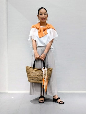 「アイテム（ファッション雑貨、オレンジ系）」を使った、makkyさん（レディース・151cm）の夏コーディネート