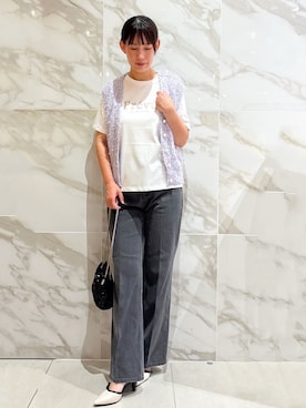 「アイテム（ベスト、パープル系）」を使った、マキさん（レディース・156cm）の夏コーディネート