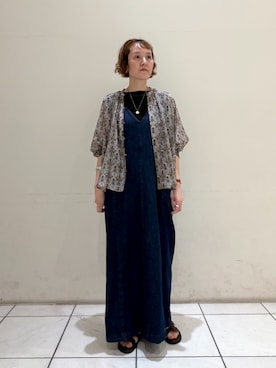 「NOMBRE IMPAIR（ノンブルアンペール）のTCデニム　キャミワンピース（ワンピース、ブルー系）」を使った、kaji.さん（レディース・163cm）の夏コーディネート