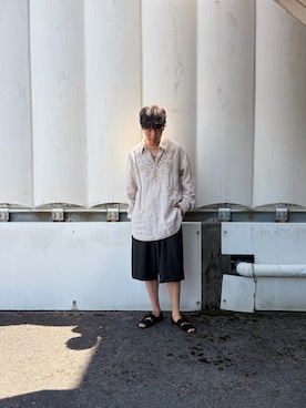 「SOLOVIERE（ソロヴィエール）の＜SOLOVIERE＞MOLLY SANDALS/サンダル ◆（サンダル、ブラック系）」を使った、あんころもちゃさん（メンズ・176cm）の夏コーディネート