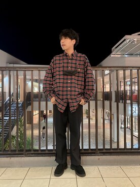 「チェック柄に恋してる」｜「アイテム（その他シューズ）」を使った、あんころもちさん（メンズ・176cm）の冬コーディネート