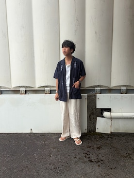 「Indosole（インドソール）のindosole　Pable FLIP FLOPS 2（サンダル、ホワイト系）」を使った、あんころもちゃさん（メンズ・176cm）の夏コーディネート
