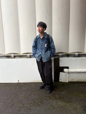 「RED KAP（レッドキャップ）のRED KAP/レッドキャップ 別注 SMU PT-38 2TUCK BAGGY WIDE Western Embroidery TWILL PANTS/刺繍デザイン/バギーパンツ（チノパンツ、ブラック系）」を使った、あんころもちゃさん（メンズ・176cm）の春コーディネート