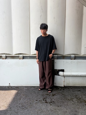 「SOLOVIERE（ソロヴィエール）の＜SOLOVIERE＞MOLLY SANDALS/サンダル ◆（サンダル、ブラック系）」を使った、あんころもちゃさん（メンズ・176cm）の夏コーディネート