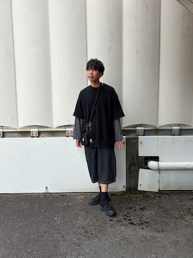 「CIAOPANIC（チャオパニック）のピグメントBIGフットボールTEE（Tシャツ/カットソー、ブルー系）」を使った、あんころもちゃさん（メンズ・176cm）の春コーディネート