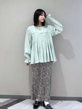 「A part by（アパートバイ）のプリーツイージータイトスカート2（スカート、ベージュ系）」を使った、kiiさん（レディース・157cm）の冬コーディネート