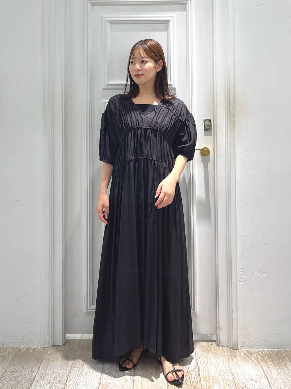 ◉新品◉unminou アンミヌシャーリングパフドレスワンピース黒ブラック 