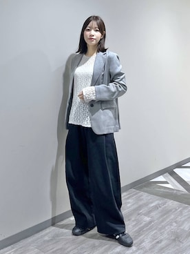 「A part by（アパートバイ）のレースカット_長袖（Tシャツ/カットソー、ホワイト系）」を使った、kiiさん（レディース・157cm）の春コーディネート