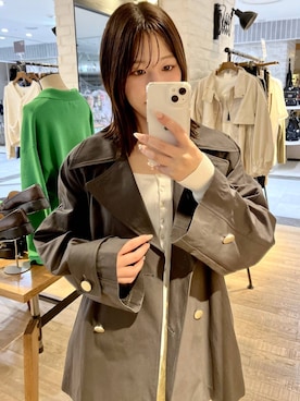 「A part by（アパートバイ）の【Sサイス展開】キンボタンミディトレンチ（トレンチコート、グレー系）」を使った、kiiさん（レディース・157cm）の春コーディネート