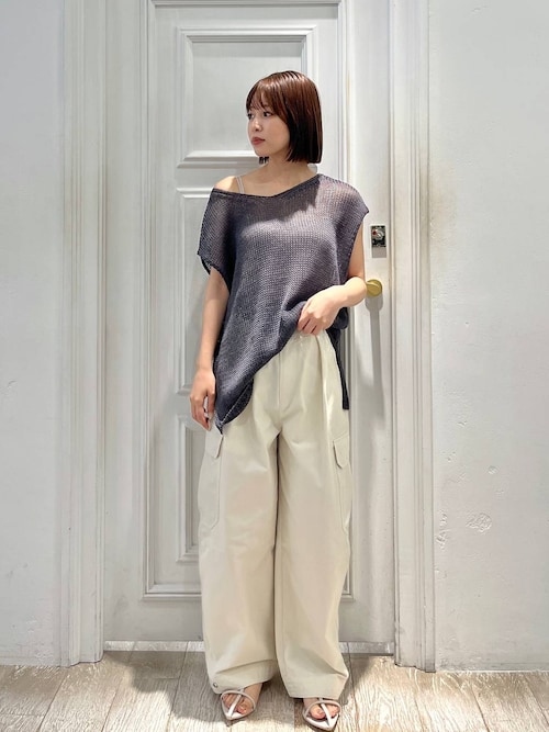 apart by リネンコンメッシュプルオーバー リネンコンメッシュプルオーバーフレンチスリーブ（ニット
