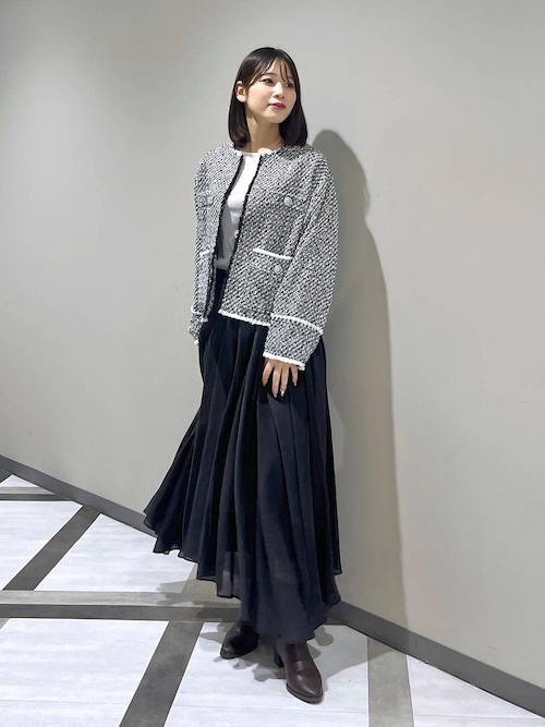 Sサイズ展開・セットアップ対応】ツイードノーカラージャケット（ノー