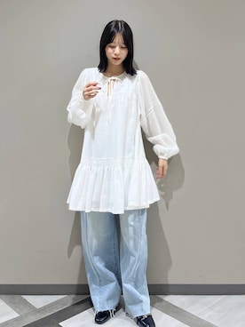 「A part by（アパートバイ）のApbカーブデニムパンツ（デニムパンツ、ブルー系）」を使った、kiiさん（レディース・157cm）の冬コーディネート