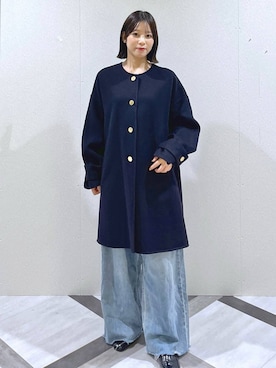 「アイテム（ノーカラーコート）」を使った、kiiさん（レディース・157cm）の秋コーディネート