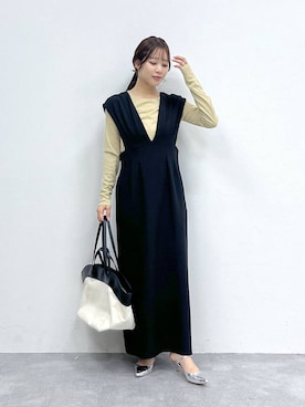 「高見え」｜「アイテム（ジャンパースカート）」を使った、kiiさん（レディース・157cm）の秋コーディネート