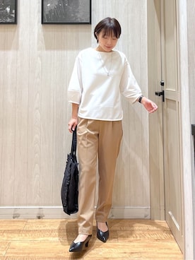 「SHOO・LA・RUE（シューラルー）の【セレモニー】フリルトートバッグ（Tote、ブラック系）」を使った、shirayuuuさん（レディース・155cm）の春コーディネート