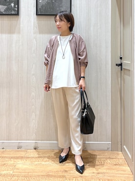 「SHOO・LA・RUE（シューラルー）の【セレモニー】5cmヒールパンプス（Pumps、ブラック系）」を使った、shirayuuuさん（レディース・155cm）の春コーディネート