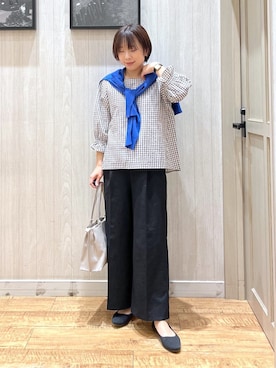 「SHOO・LA・RUE（シューラルー）の【洗濯機可/ひんやり/UV】さらっとしたタッチが心地よい ショート丈 Vネックカーディガン（Cardigans、ブルー系）」を使った、shirayuuuさん（レディース・155cm）の春コーディネート