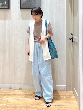「SHOO・LA・RUE（シューラルー）の【S-LL】暑い夏も軽やかに デニムイージーワイドパンツ（その他パンツ）」を使った、shirayuuuさん（レディース・155cm・30代）の夏コーディネート