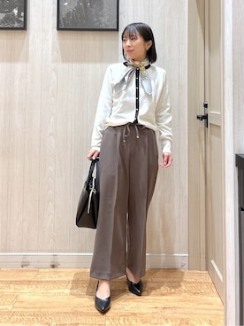 「UNTITLED（アンタイトル）の◆裾リボンタックミドルパンツ（Pants、ブルー系）」を使った、shirayuuuさん（レディース・155cm）の冬コーディネート
