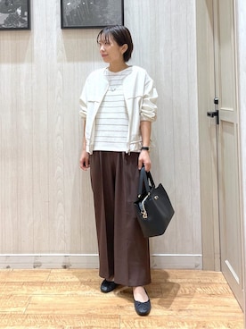 「SHOO・LA・RUE（シューラルー）の【セレモニー/2WAY】フロント金具トートバッグ（Tote、ブラック系）」を使った、shirayuuuさん（レディース・155cm）の春コーディネート