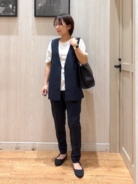 「SHOO・LA・RUE（シューラルー）の【ひんやり/セットアップ可】洗濯後しわになりにくい　タックテーパードパンツ（Pants、ブルー系）」を使った、shirayuuuさん（レディース・155cm）の春コーディネート