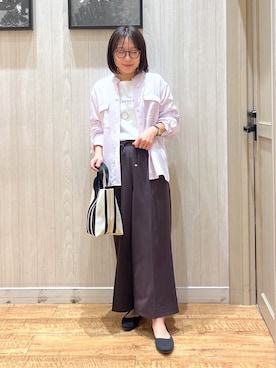 「SHOO・LA・RUE（シューラルー）の【着丈選べる/S-LL】センタープレスできちんと見え イージーワイドパンツ（Pants、ブラウン系）」を使った、shirayuuuさん（レディース・155cm）の春コーディネート