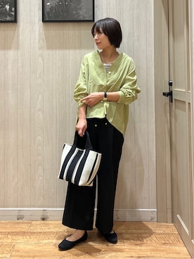 「SHOO・LA・RUE（シューラルー）の【着丈選べる/S-LL】センタープレスできちんと見え イージーワイドパンツ（Pants、ブラック系）」を使った、shirayuuuさん（レディース・155cm）の春コーディネート