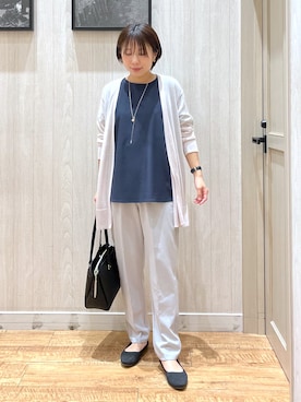 「SHOO・LA・RUE（シューラルー）の【ひんやり/洗濯機可/S-LL】着る方がすっきり見えに マルチに使えるミドルトッパーカーディガン（Cardigans、ベージュ系）」を使った、shirayuuuさん（レディース・155cm）の春コーディネート