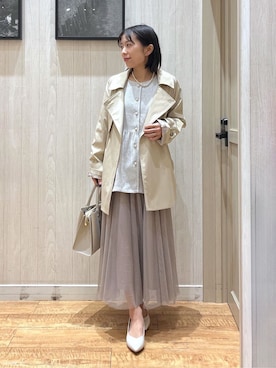 「SHOO・LA・RUE（シューラルー）の【洗濯機可】滑らか軽やか シーン問わず着られるチュールギャザースカート（Skirt、ベージュ系）」を使った、shirayuuuさん（レディース・155cm）の冬コーディネート
