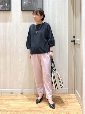 「SHOO・LA・RUE（シューラルー）の【セレモニー】5cmヒールパンプス（Pumps、ブラック系）」を使った、shirayuuuさん（レディース・155cm）の春コーディネート
