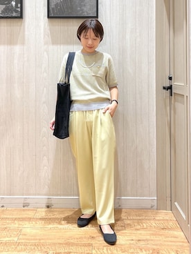 「Sunauna（スーナウーナ）の◆シフォンフレアスリーブトップス（T Shirts、ブルー系）」を使った、shirayuuuさん（レディース・155cm）の春コーディネート