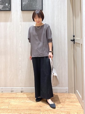 「SHOO・LA・RUE（シューラルー）の【着丈選べる/S-LL】センタープレスできちんと見え イージーワイドパンツ（Pants、ブラック系）」を使った、shirayuuuさん（レディース・155cm）の春コーディネート