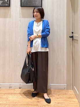 「SHOO・LA・RUE（シューラルー）の【ひんやり/洗濯機可/S-LL】オンにもオフにも マルチに使えるトッパーカーディガン（Cardigans、ブルー系）」を使った、shirayuuuさん（レディース・155cm）の春コーディネート