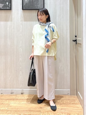 「SHOO・LA・RUE（シューラルー）の【高レビュー/S-LL/着丈選べる/洗濯後しわになりにくい】スマートに見えるイージーワイドパンツ（Pants、ベージュ系）」を使った、shirayuuuさん（レディース・155cm）の春コーディネート
