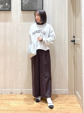 「SHOO・LA・RUE（シューラルー）の【着丈選べる/S-LL】センタープレスできちんと見え イージーワイドパンツ（Pants、ブラウン系）」を使った、shirayuuuさん（レディース・155cm）の冬コーディネート