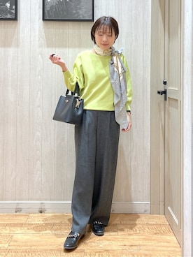 「SHOO・LA・RUE（シューラルー）の【セレモニー/2WAY】フロント金具トートバッグ（Tote、ブラック系）」を使った、shirayuuuさん（レディース・155cm）の春コーディネート