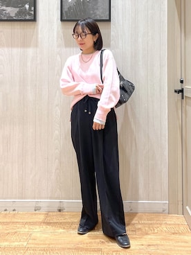 「SHOO・LA・RUE（シューラルー）の【着丈選べる/S-LL】センタープレスできちんと見え イージーワイドパンツ（Pants、ブラック系）」を使った、shirayuuuさん（レディース・155cm）の冬コーディネート