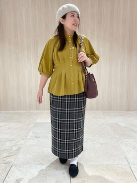 「grove（グローブ）のウエストタックチュニックブラウス（シャツ/ブラウス、イエロー系）」を使った、HM☆さん（レディース・159cm）の秋コーディネート