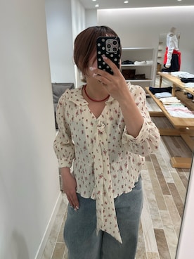 「mystic（ミスティック）のマルチリボンブラウス（シャツ/ブラウス、ホワイト系）」を使った、yukiさん（レディース・155cm）の春コーディネート