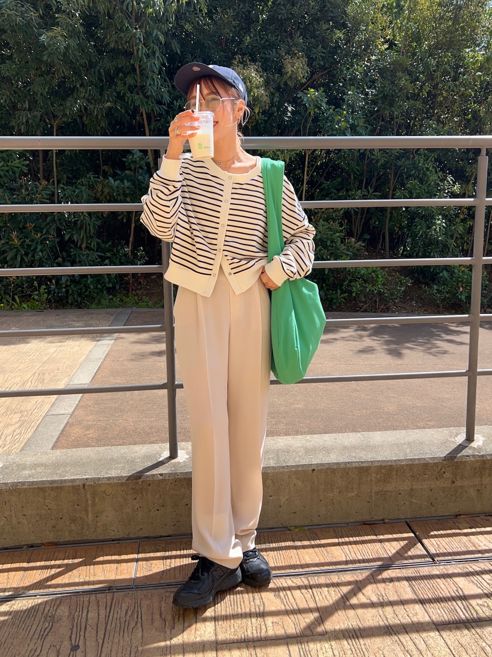 Ikumi さんの「2wayスナップボタンボーダーカーディガン（owndaily）」を使ったコーディネートの1枚目の写真