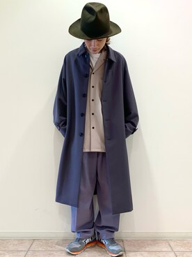 「JUNRED（ジュンレッド）のアイテム（ステンカラーコート）」を使った、Denさん（メンズ・169cm）の秋コーディネート