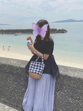 「Libra Cue（リブラ キュー）のアイテム（かごバッグ）」を使った、✿anemone✿さん（レディース・160cm）の夏コーディネート