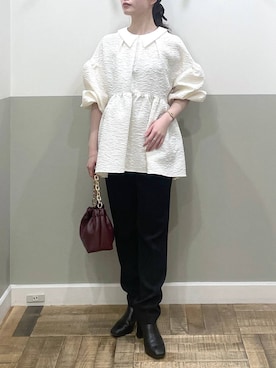 「アイテム（パンツドレス、ホワイト系）」を使った、た ん ばさん（レディース・153cm）の冬コーディネート